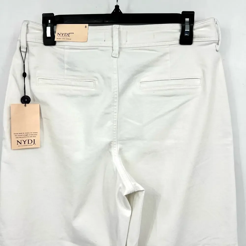 NYDJ Women's Mona Wide Leg Ankle Jeans Size 8 Optic White Denim Trouser NWT